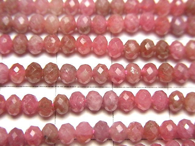 高品質!帝王級薔薇輝石 AA+ 切面鈕扣算盤珠 3.5x3.5x2.5mm 一串珠子 (約15英吋/36公分)