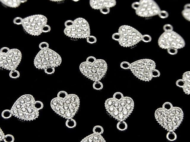 Silver 925 Joint Part, Heart Motif (with CZ), 7x7.5x1.5mm, No Coating, 1pc