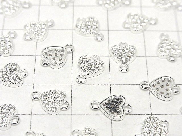 Silver 925 Joint Part, Heart Motif (with CZ), 7x7.5x1.5mm, No Coating, 1pc