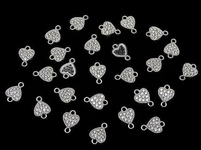 Silver 925 Joint Part, Heart Motif (with CZ), 7x7.5x1.5mm, No Coating, 1pc