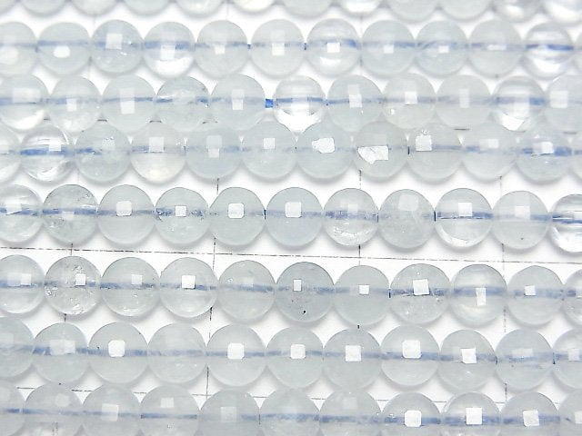 高品質!海藍寶 AA++ 切面錢幣形 4x4x2.5mm 1串珠子 (約15英吋/37公分)