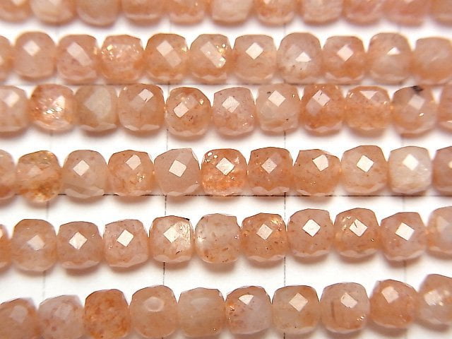 高品質!太陽石 AA+ 立方體形 4x4x4mm 1串珠子 (約15英吋/37公分)