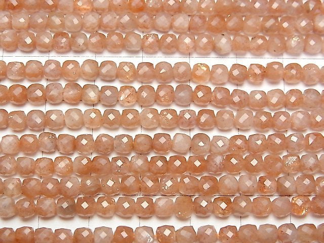 Hochwertig! Sonnenstein AA+ Würfelform 4x4x4mm 1 Strang Perlen (ca. 15 Zoll/37 cm)