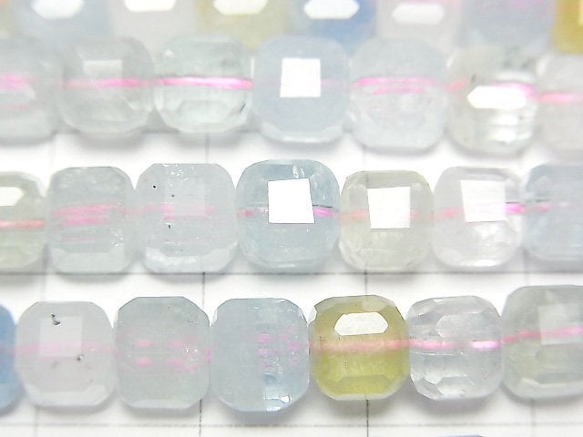 高品質!綠柱石混色(多色海藍寶)AAA-立方體形 6x6x6mm 半串或一串珠子(約 15 英寸/38 公分)