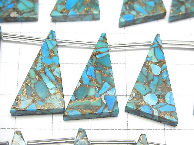 藍銅松石 AAA級 扁平三角形 25x15mm 半串或1串珠子 (8顆)