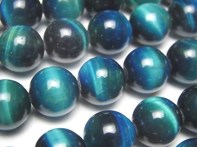 Œil de Tigre bleu-vert AA++ Rond 12mm en demi-fil ou fil entier (environ 38 cm)