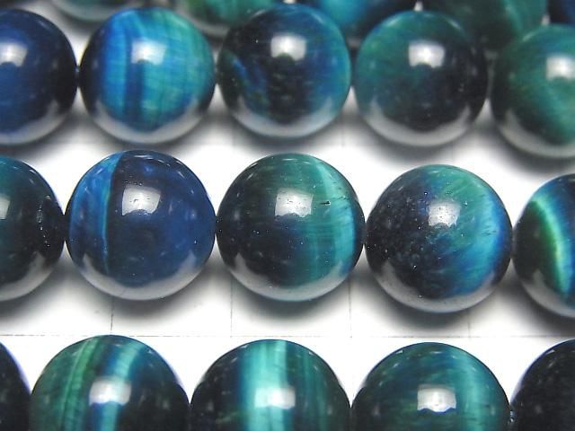 Œil de Tigre bleu-vert AA++ Rond 12mm en demi-fil ou fil entier (environ 38 cm)