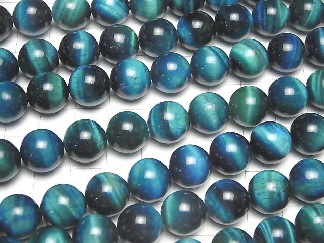 Œil de Tigre bleu-vert AA++ Rond 12mm en demi-fil ou fil entier (environ 38 cm)