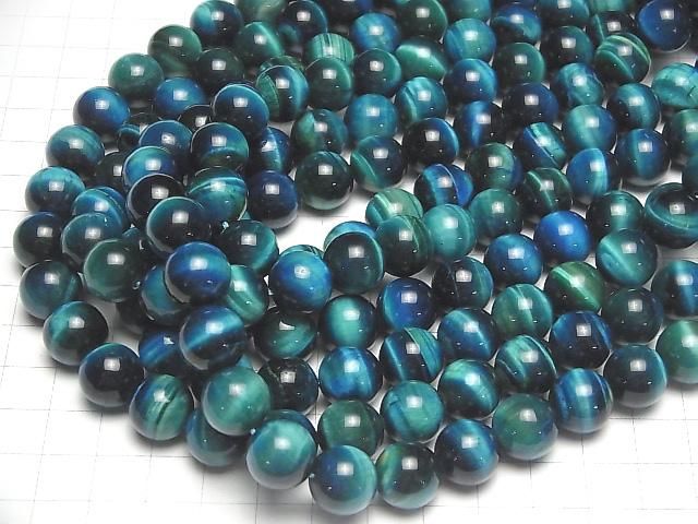 Œil de Tigre bleu-vert AA++ Rond 12mm en demi-fil ou fil entier (environ 38 cm)