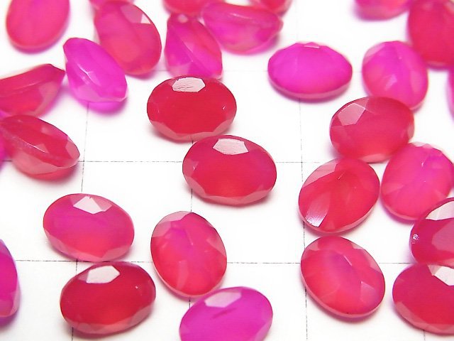 高品質艷桃紅色玉髓 AAA 裸石 橢圓刻面 8x6mm 5顆