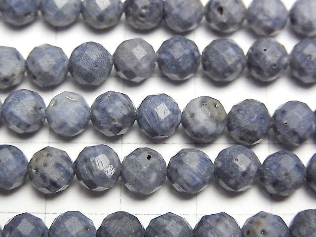 高品質!藍色海綿珊瑚圓形刻面圓珠 6mm 一串(約15英吋/36公分)