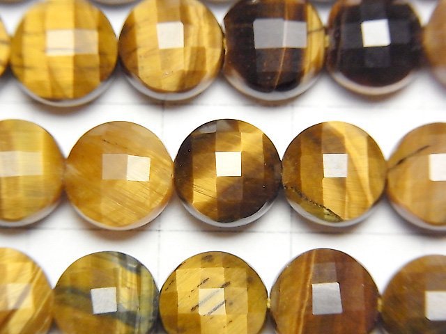 高品質!黃虎眼石 AA++ 刻面錢幣形 8x8x5公釐 半串或1串珠子(約15英吋/37公分)