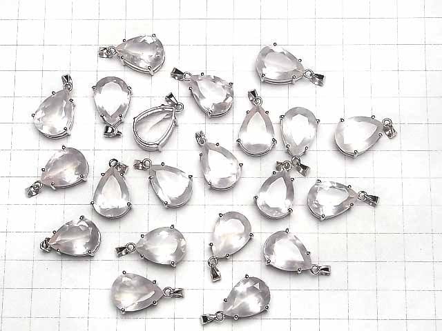 Hochwertiger Rosenquarz AAA Tropfenform Facettiert Anhänger 18x13mm Silber925