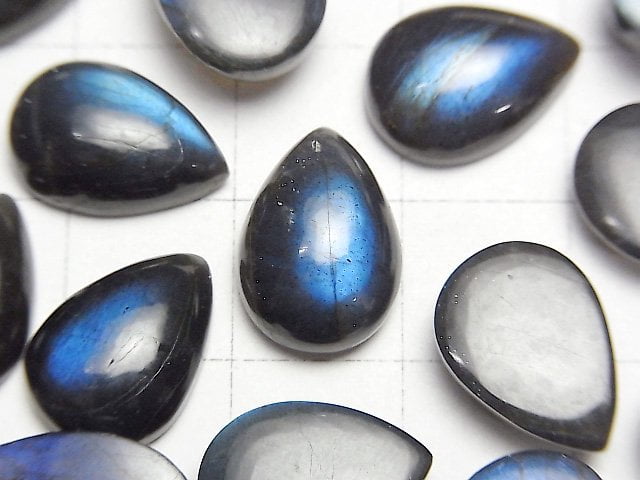 高品質黑色拉長石 AAA 級 - 梨形素面切割 12x10 公釐 2 顆