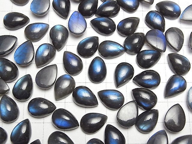 Hochwertiger schwarzer Labradorit AAA- Tropfenform Cabochon 12x10mm 2Stk