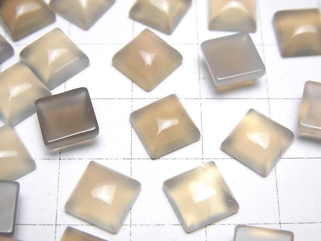 灰色縞瑪瑙 AAA 方形凸圓形 8x8mm 5顆