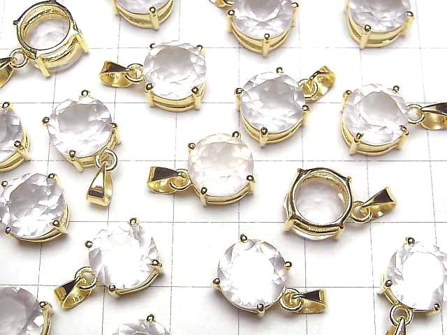Hochwertiger Rosenquarz AAA Rund Facettiert 10x10mm Anhänger 18KGP