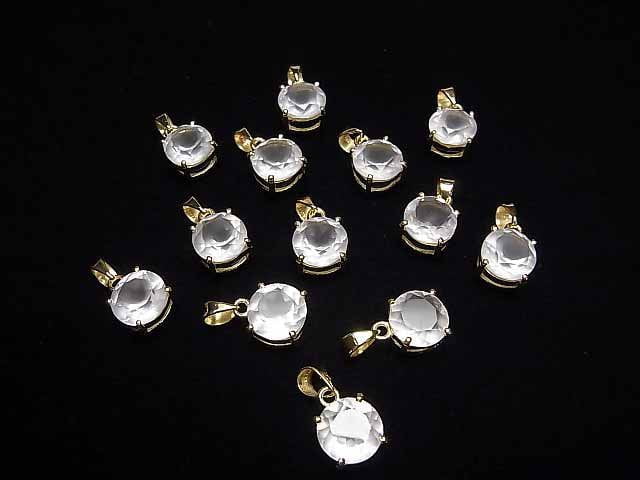 Hochwertiger Rosenquarz AAA Rund Facettiert 10x10mm Anhänger 18KGP