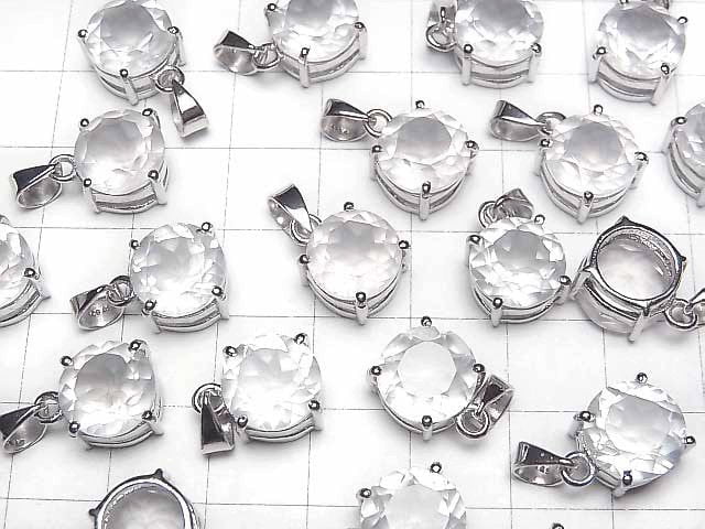 Hochwertiger Rosenquarz AAA Rund Facettiert 10x10mm Anhänger Silber925