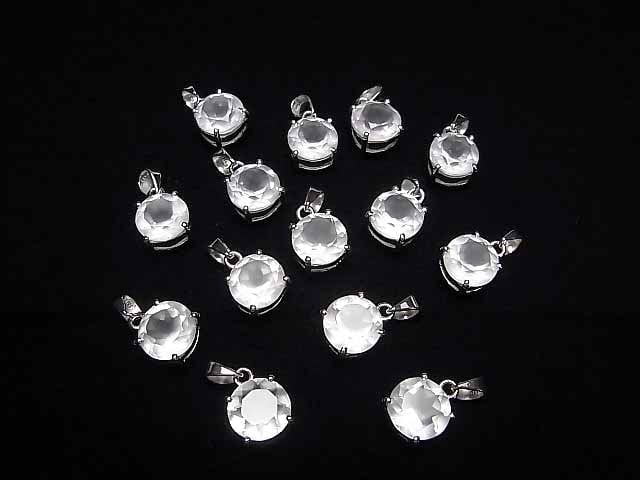Hochwertiger Rosenquarz AAA Rund Facettiert 10x10mm Anhänger Silber925