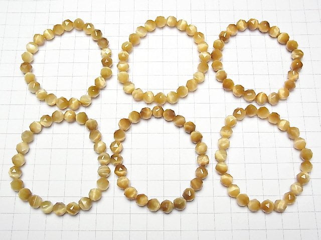Hochwertig! Goldener Tigerauge AAA-Stern Facettiert Rund 8mm Armband