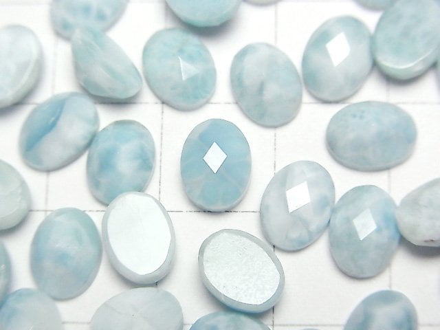 拉利瑪海紋石 AA+ 橢圓刻面凸圓形 8x6mm 3顆