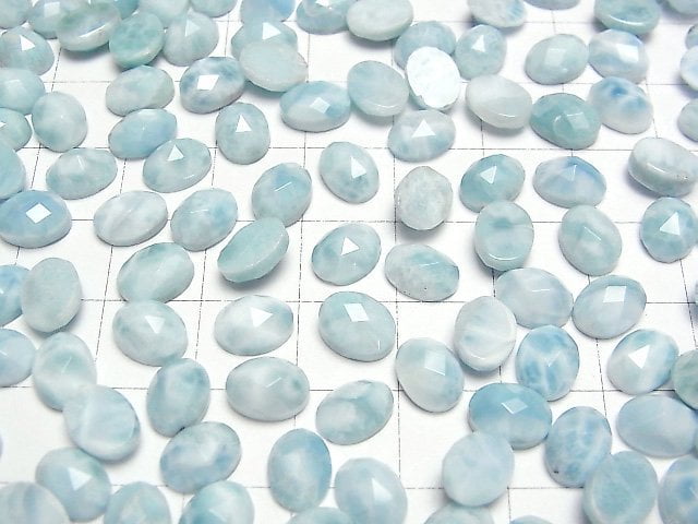 Larimar Pectolith AA+ Oval Facettierter Cabochon 8x6mm 3 Stück