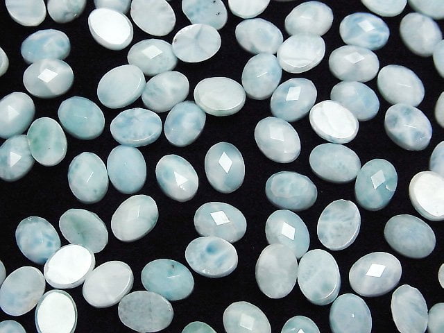 Larimar Pectolith AA+ Oval Facettierter Cabochon 8x6mm 3 Stück