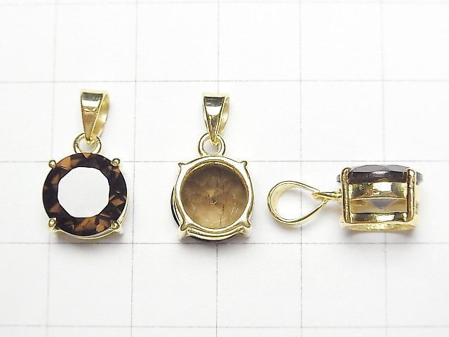 高品質煙水晶 AAA 圓刻面 10x10mm 吊墜 18KGP