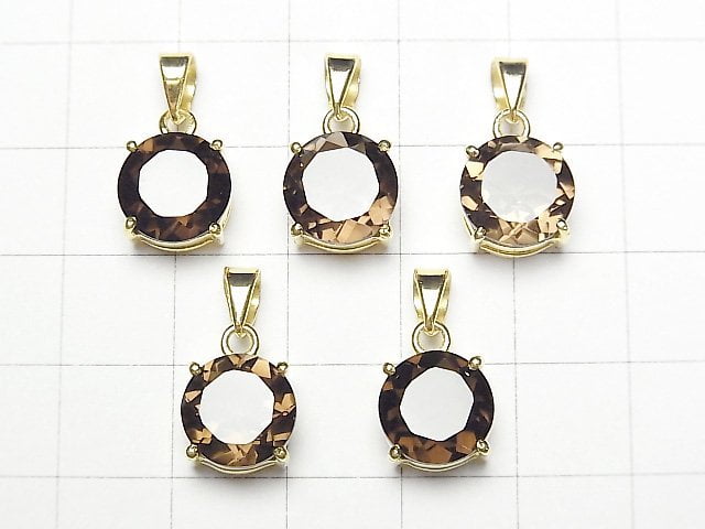 Hochwertiger Rauchquarz AAA Rund Facettiert 10x10mm Anhänger 18KGP