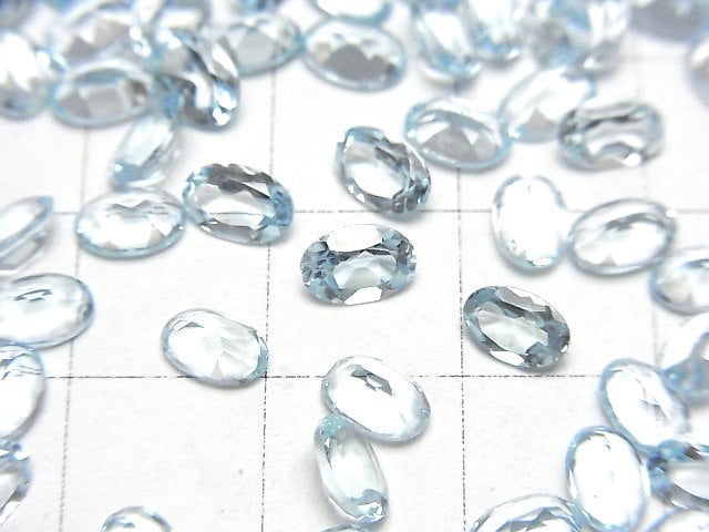 高品質天空藍拓帕石 AAA 裸石 橢圓刻面 6x4mm 10顆