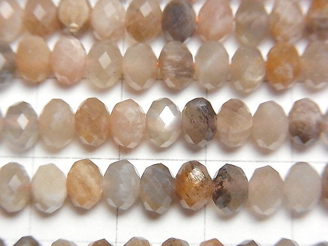 高品質!多色月光石 AA+ 切面鈕扣算盤珠 6x6x4mm 1串珠子 (約15英吋/36公分)