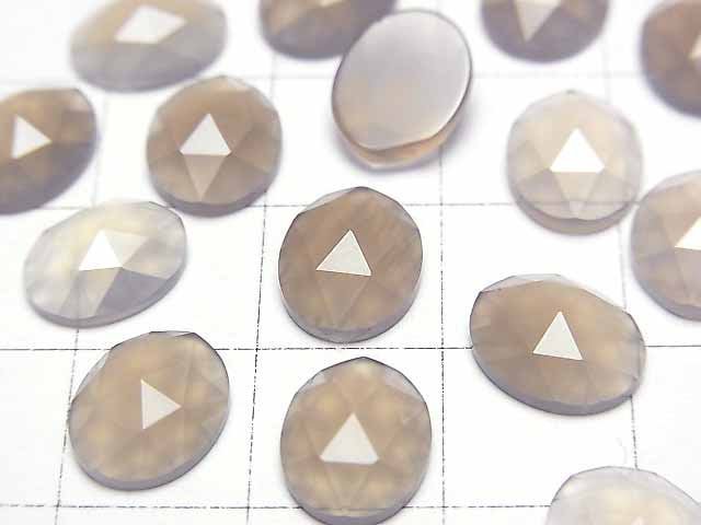 灰色縞瑪瑙橢圓形玫瑰式切割 10x8mm 4顆