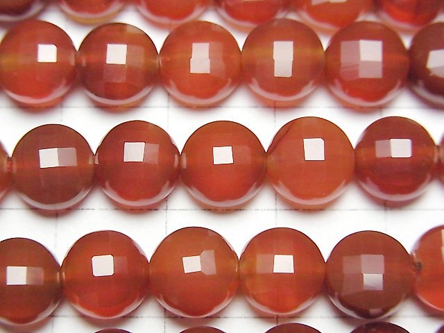 高品質!紅瑪瑙 AAA 切面硬幣形 8x8x5mm 1串珠子 (約15英吋/36公分)