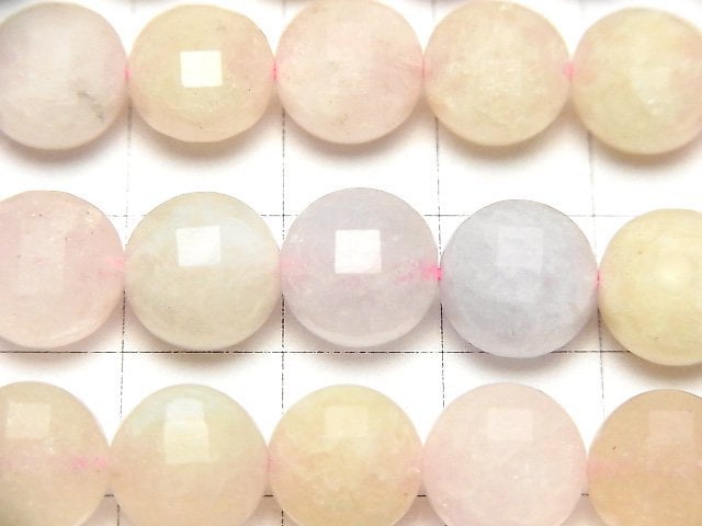 高品質!綠柱石混色(多色海藍寶)AA+ 刻面錢幣形 10x10x7mm 半串或一串珠子(約15英吋/36公分)