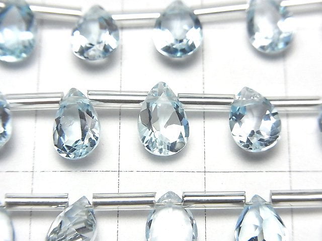 高品質天空藍托帕石 AAA 梨形刻面 9x6mm 半串或 1 串珠子 (12 顆)