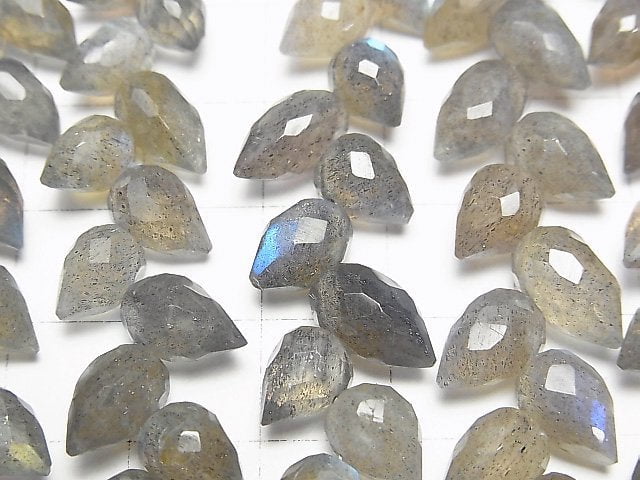 高品質拉長石 AAA 級-花苞刻面水滴形橢圓切割珠(約5英吋/13公分),1串