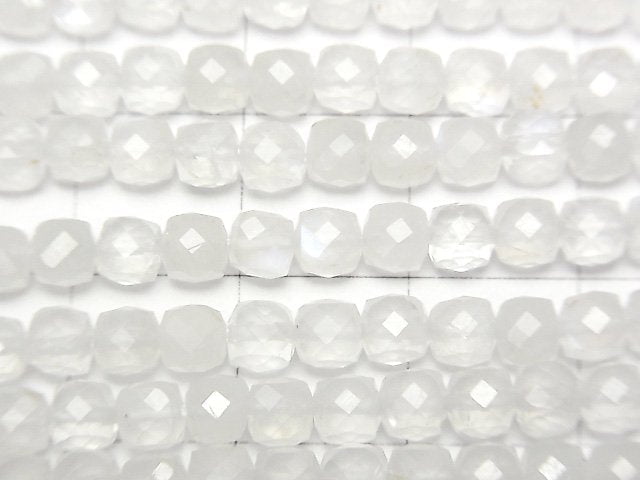 高品質!彩虹月光石 AA++ 立方體形狀 4x4x4mm 半串或 1 串珠子 (約 15 英寸/37 公分)