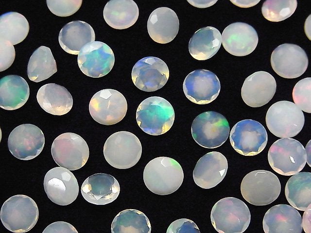 Hochwertiger äthiopischer Opal AAA- Lose Steine Rund Facettiert 7x7mm 2 Stück