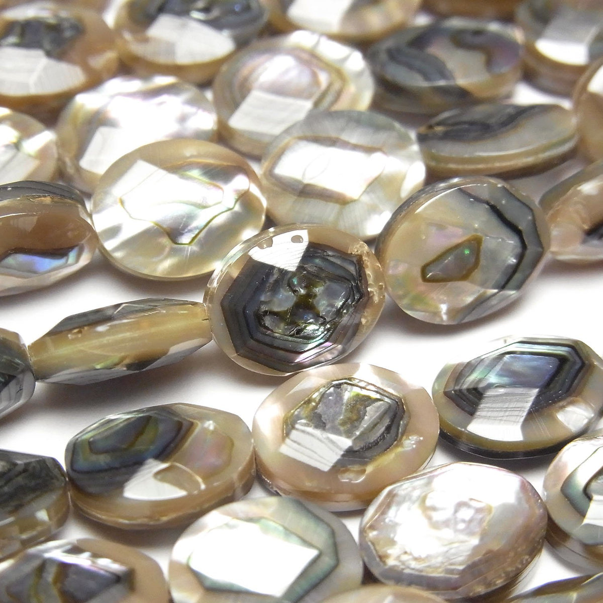 Abalone Shell Faceted Oval 10x8x5mm 1/4 or 1strand beads (aprx.15inch/38cm)