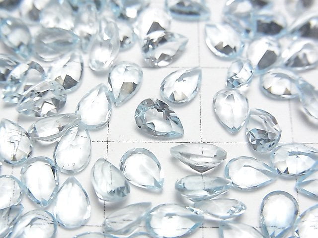 高品質天空藍拓帕石 AAA 梨形刻面裸石 6x4mm 10顆裝