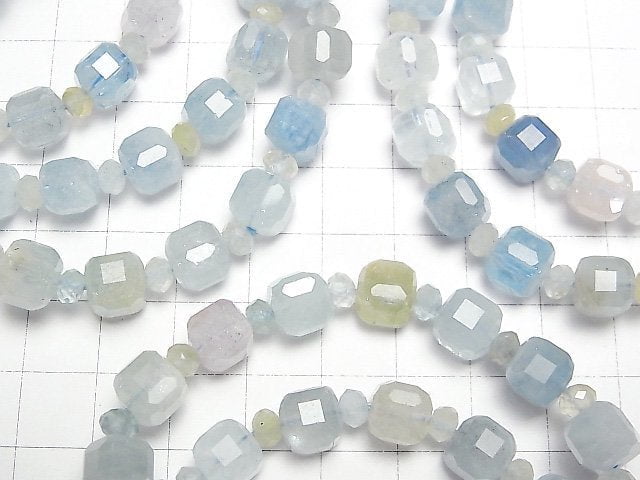 Mehrfarbiger Aquamarin AAA Würfelform 8mm & Facettierte Knopf-Rondelle 5x5x3mm Armband