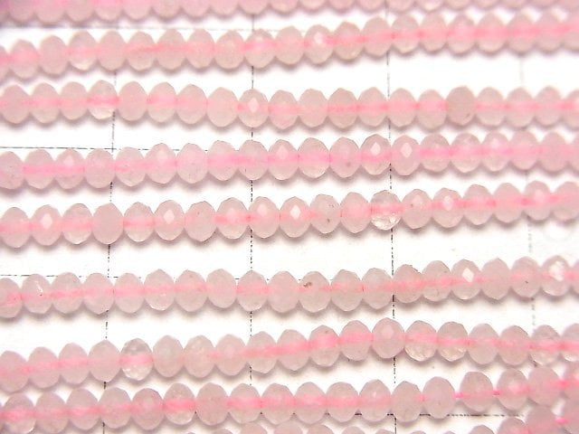 高品質!玫瑰石英 AA++ 刻面鈕扣圓珠 3x3x2mm 1串珠子 (約15英吋/36公分)
