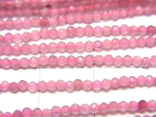 高品質!粉紅碧璽 AA++ 刻面圓珠 2毫米 1串 (約15英吋/36公分)