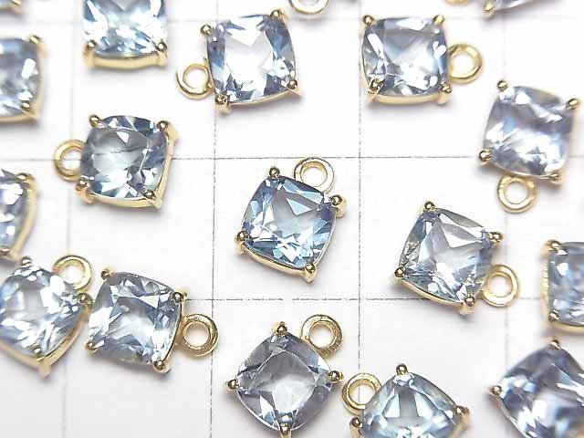 高品質天空藍托帕石 AAA 包鑲方形刻面 6x6mm 18KGP 2顆