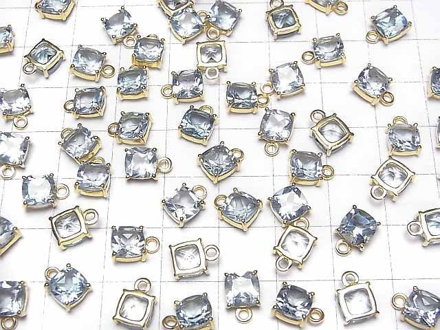 Hochwertiger himmelblauer Topas AAA Zargenfassung quadratisch facettiert 6x6mm 18KGP 2 Stück