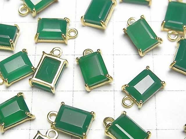 高品質綠玉髓 AAA 繞鑲長方形刻面 9x7mm 18KGP 1件