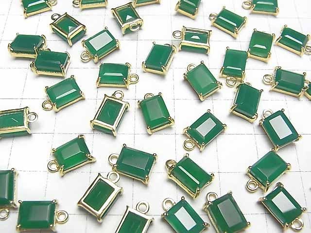 Hochwertiger grüner Onyx AAA Zargenfassung Rechteck facettiert 9x7mm 18KGP 1Stück