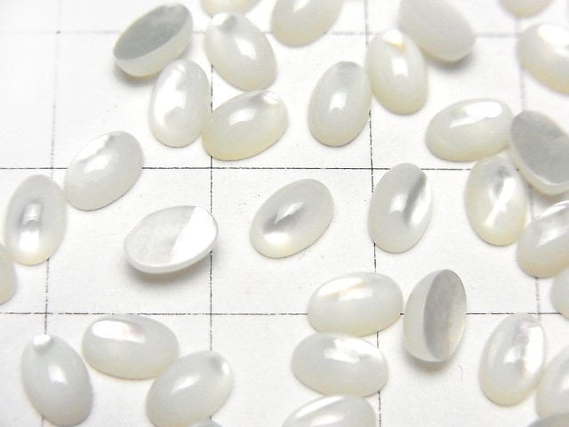 高品質白色貝殼(銀唇牡蠣)AAA 橢圓形蛋面 6x4mm 5顆