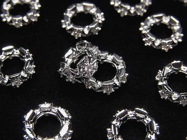 Metal Parts Rondelle 10x10x4mm Silver Color (with CZ) 2pcs